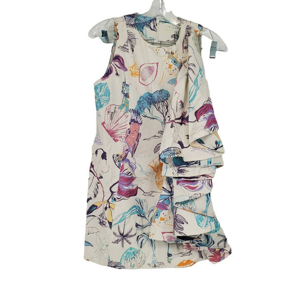 Isla & White Edelira Drape Ruffle Minidress in Canto De Playa Size Small NEW - Picture 2 of 7